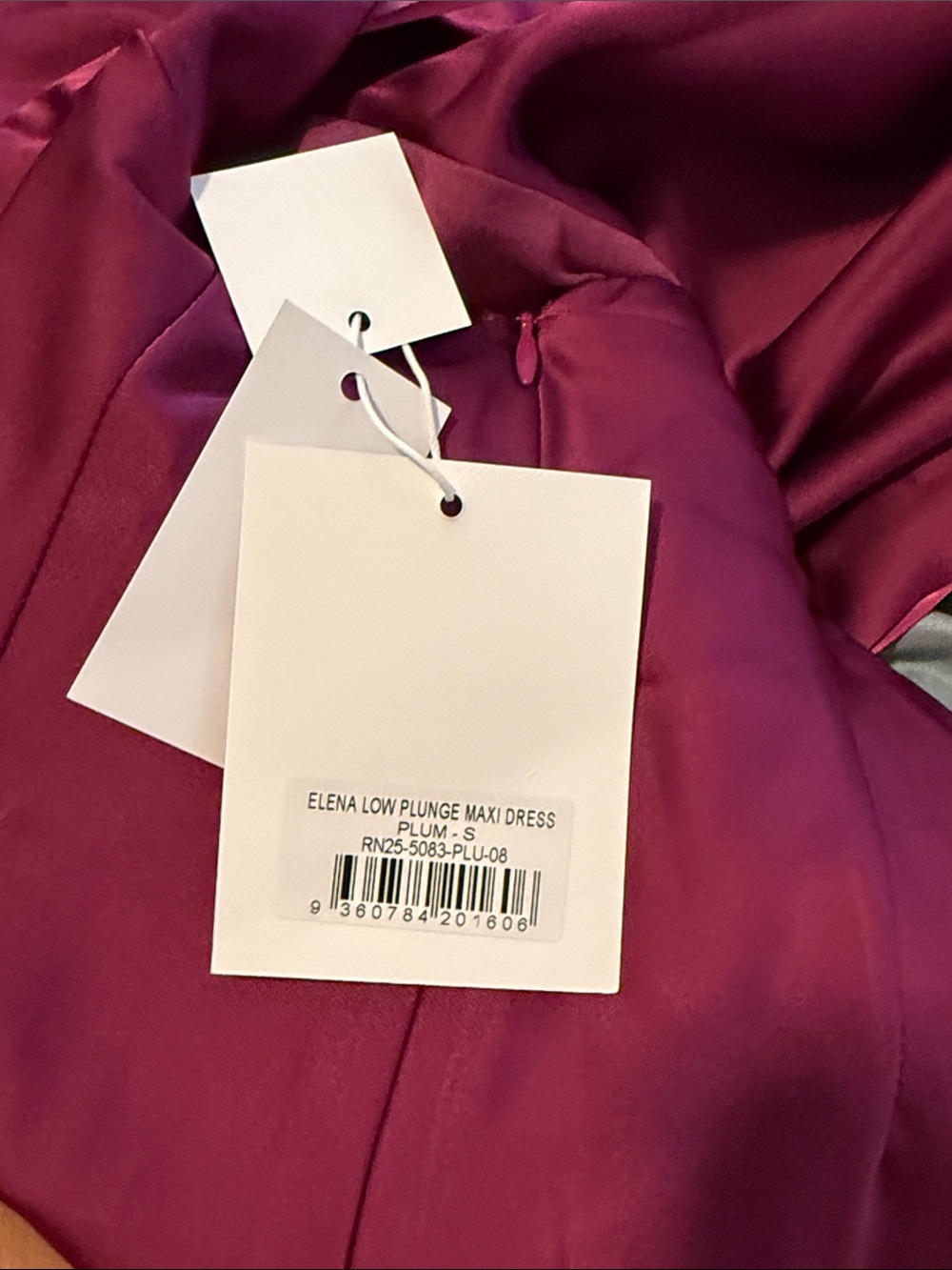 Runaway The Label ELENA LOW PLUNGE MAXI DRESS PLUM - SIZE SMALL - NEW WITH TAGS - Picture 7 of 7